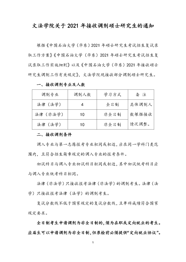 文法学院关于2021年接收调剂硕士研究生的通知①