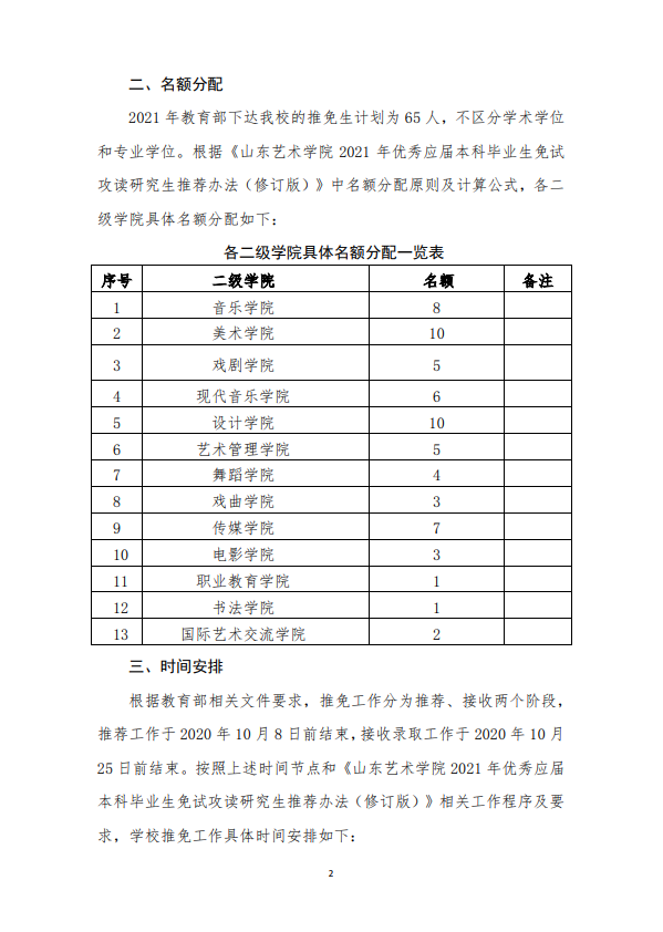 关于山东艺术学院2021年推荐优秀应届本科毕业生免试攻读研究生工作的通知②