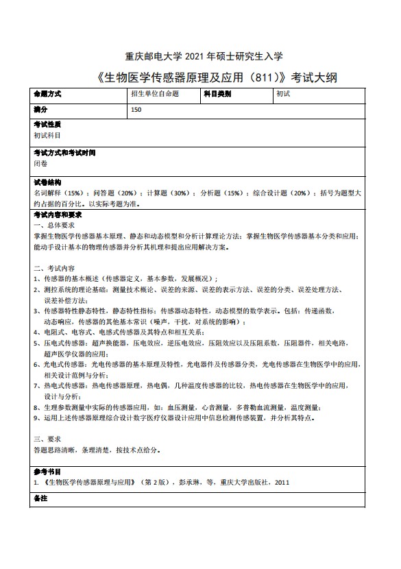重庆邮电大学生物信息学院2021年考研大纲（1）