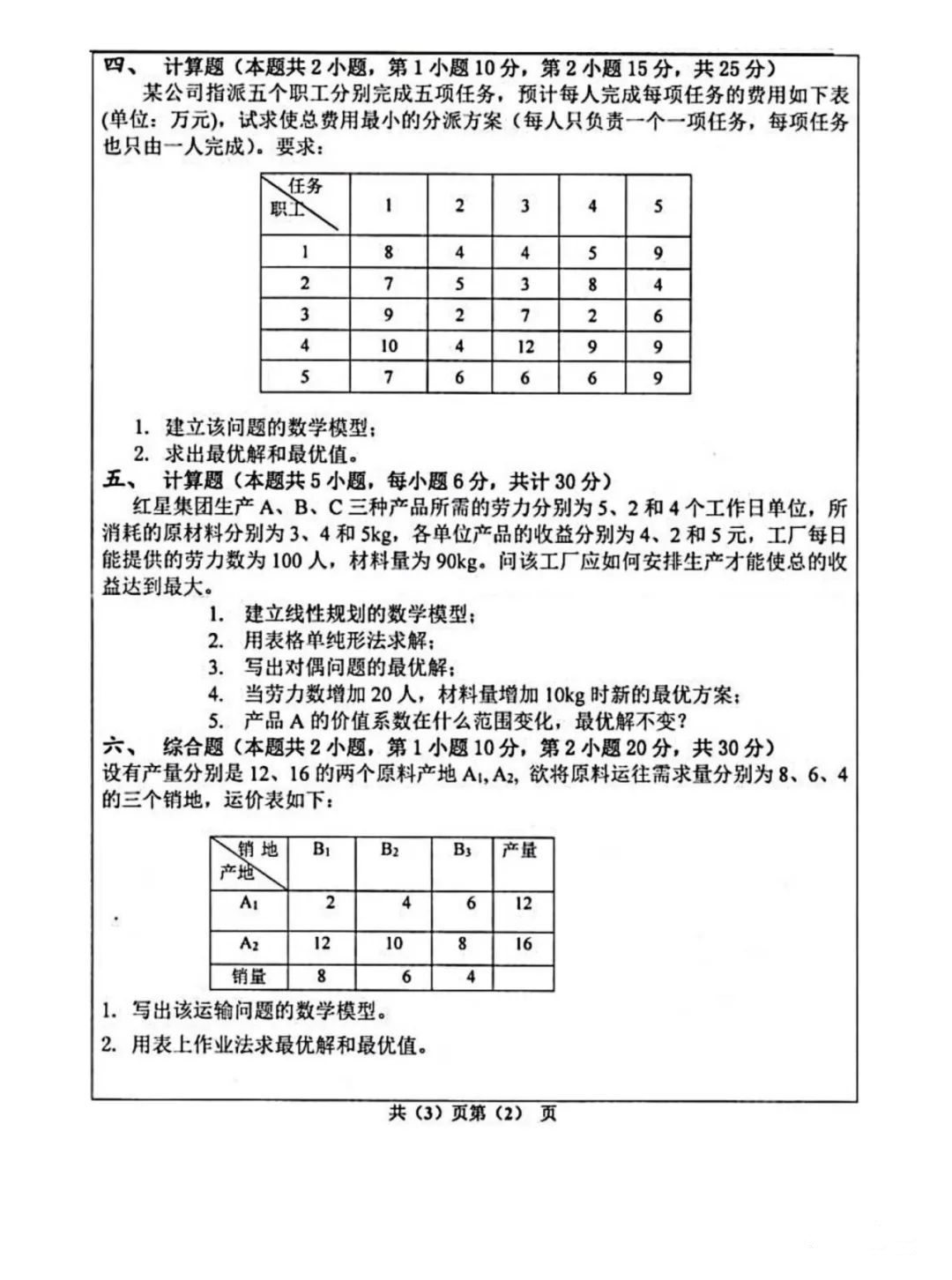 重庆交通大学2017年运筹学考研真题（2）