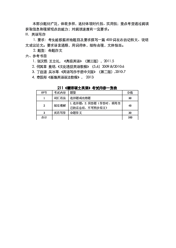 上海海洋大学2021年翻译硕士英语(代码211）硕士研究生入学考试考试大纲②