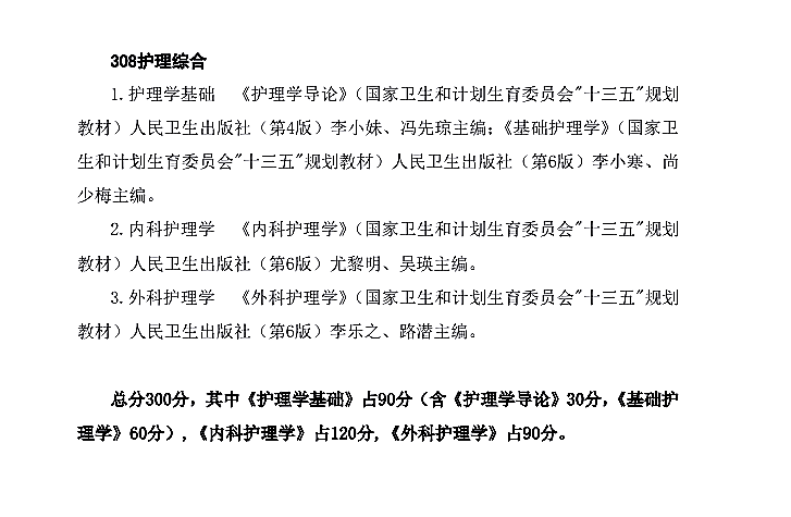 云南中医药大学2021年硕士研究生招生考试《护理综合308》参考书目