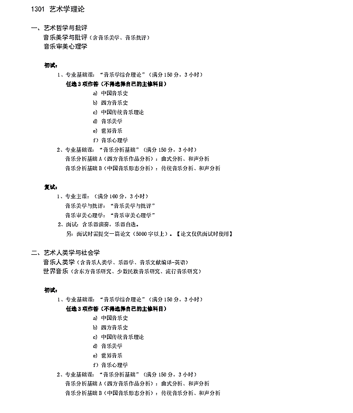 上海音乐学院2021年硕士研究生招生《1301艺术学理论》考试大纲①