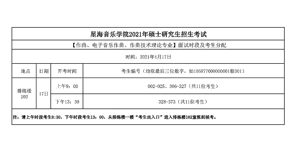 星海音乐学院2021年研究生招生考试复试时段安排