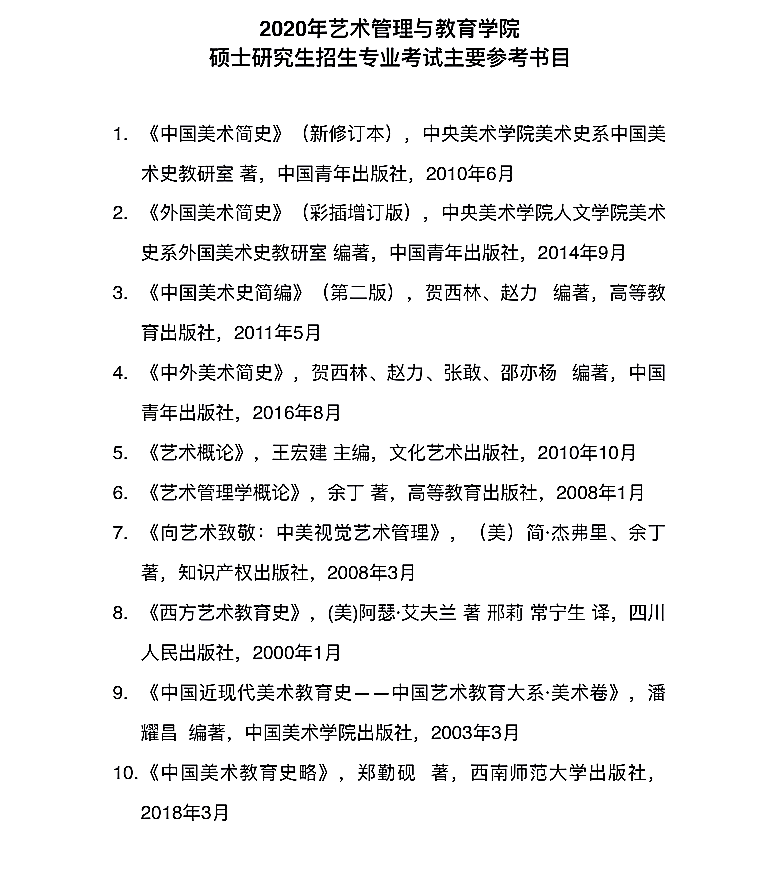 中共湖北省委党校2020年艺术管理与教育学院硕士招生主要参考书目